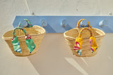 Straw market bag with wrapped handles-Aqua