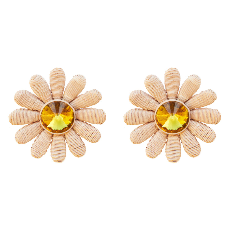 Jewel Daisy Button- Natural Raffia